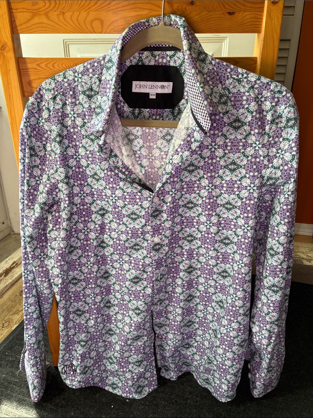 John Lennon Purple Patterned Men's Dress Shirt